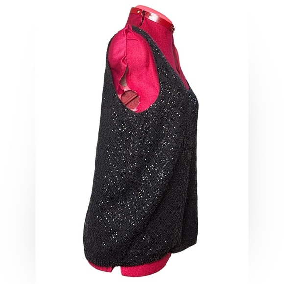 Vintage 100% wool knit scoop neck and back beaded loose fitting lined tank top - Picture 4 of 11